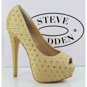 Women's Steve Madden Red Carpet Platform Open Toe Pumps Heels Champagne